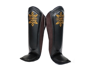 Kanong Real Leather Shin Pads : Brown/Black